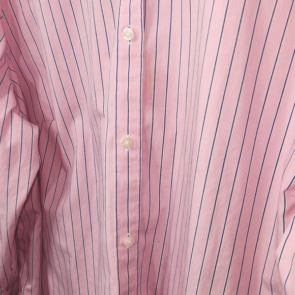 CHAPS MENS  SHIRT LONG SLEEVES PINK WITH BLUE STRIPES SIZE 2X NO IRON - Picture 5 of 9